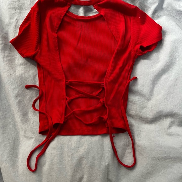 Garage Red Ribbed Crop Top - Picture 2 of 2
